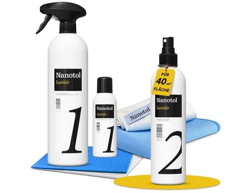 Nanotol Profi Badreiniger-Versiegelung-Set - Reinigungsmittel mit Lotuseffekt für 40 m², bietet eine Anti-Haft Beschichtung gegen Kalk und ist ideal für Dusche, Waschbecken und Fliesen.