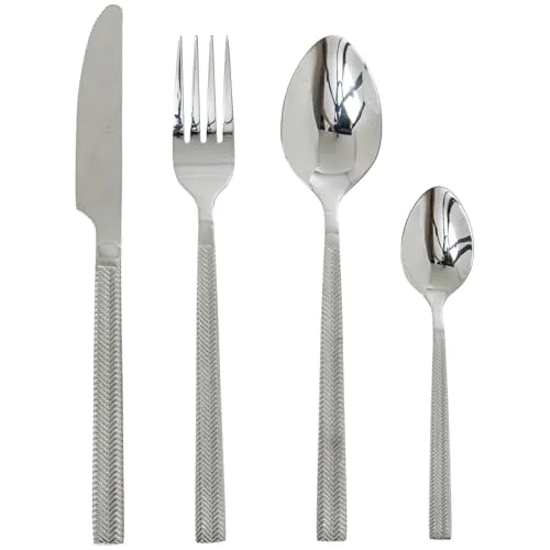 24-teiliges Besteckset aus Edelstahl in glänzendem Silber im modernen Stil, 5 x 5 x 5 cm