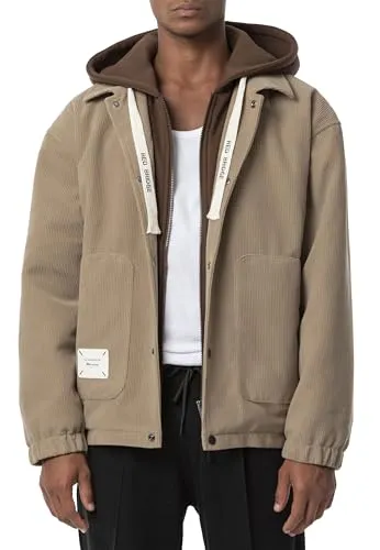 Redbridge Herren Jacke Cord mit Kapuze doppelten Verschluss Camel L