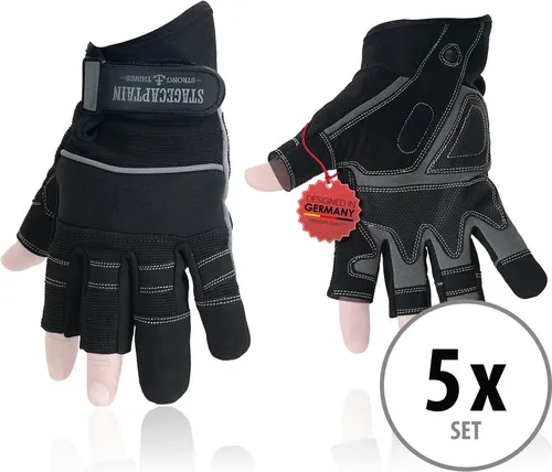 Stagecaptain RGL-2F Rigger Handschuhe Größe XL 5x Set - Robuste Arbeitshandschuhe in Größe XL mit 3 kurzen Fingern, ideal für sicheres Arbeiten. Weiches Kunstleder und verstärkte Handinnenfläche bieten optimalen Schutz. 5 Paar im praktischen Spar-Set.
