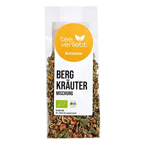 teeverliebt Bergkräuter Tee, loser Kräutertee mit Brombeerblättern, Bio-Tee-Mischung, 50 g