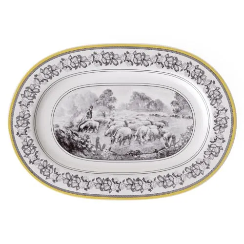 Villeroy & Boch Servierplatte Audun Ferme 34cm - Elegante Servierplatte aus Premium Porcelain, spülmaschinenfest und mikrowellensicher. Ideal für festliche Anlässe mit kunstvollen Landschaftsbildern und floralen Mustern.