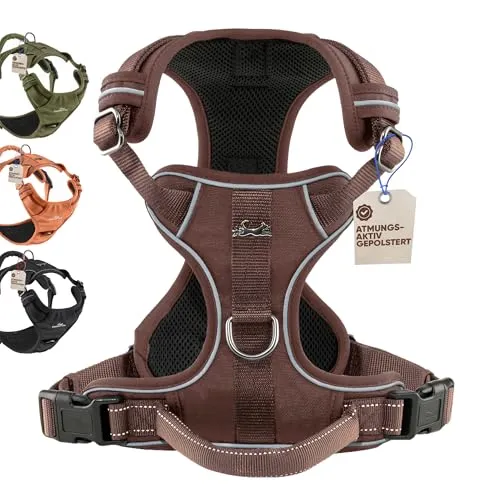 Freudentier Hunde-Geschirr - Brustgeschirr mit atmungsaktiver Mesh-Polsterung für perfekten Sitz ohne Verrutschen, ideal für aktive Hunde und sorgt für Sicherheit durch reflektierende Elemente.