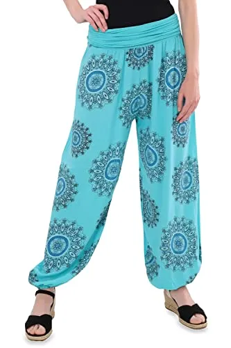 Malito - Damen Haremshose Orient Print aus Baumwolle - Leichte Stoffhose elastischer Bund - Aladinhose für Strand & Alltag - Pumphose für Frauen 7197 (Größe: 34-42 türkis)