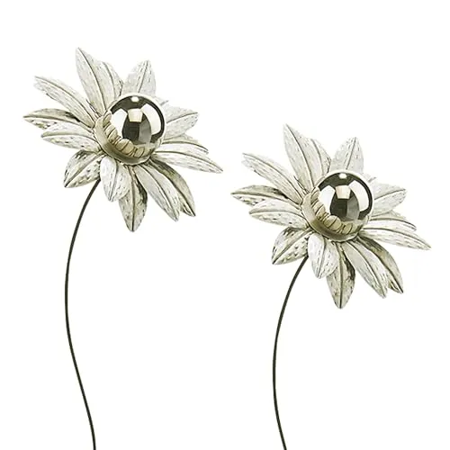 Kobolo Gartenstecker White Flower, 2er Set, Metall, weiß, 92 cm - Kobolo Gartenstecker aus hochwertigem Metall mit eleganten Edelstahlkugeln – setzen Sie stilvolle Akzente in Ihrem Garten oder Vorgarten. Einfach und schnell ohne Werkzeug montierbar.
