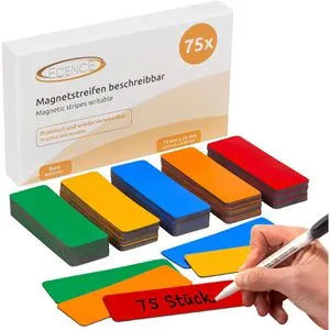 ECENCE Magnetschilder 41030102, farbig sortiert, 75 x 25 mm, für Handbeschriftung, 5 x 15 Stück