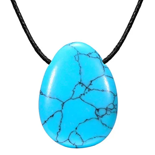 Morella Stoff Halskette 80 cm mit Edelstein Tropfen Anhänger Türkisstein im Schmuckbeutel