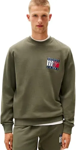 Tommy Jeans TJM RWB FLAG Sweatshirt - Herren-Sweatshirt in Pewter Green, aus 100% Baumwolle, mit weichem Griff und modischem Print. Ideal für lässige Outfits und hohen Tragekomfort.