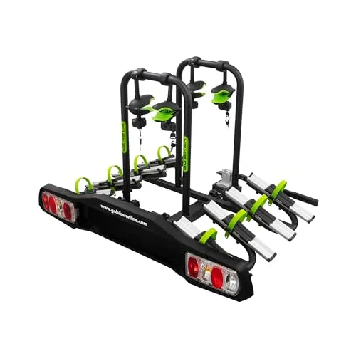 GO BIKER Zenith 4 Fahrradträger Anhängerkupplung für 4 Fahrräder – Abklappbar für Kofferraumzugang – Heckträger Auto – Diebstahlsicherung – Einfache Montage – 15 kg pro Schiene (Max. 60 kg)