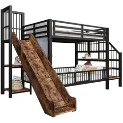 Okwish Hochbett Schwarz 90x200 cm mit Rutsche & Stauraum - Modernes Hochbett in Schwarz für Kinderzimmer, inklusive Rutsche und Stauraumtreppe. Ideal für kleine Räume, fördert Spiel und Ordnung. Robuster Rahmen aus Metall und MDF sorgt für Stabilität und Sicherheit.