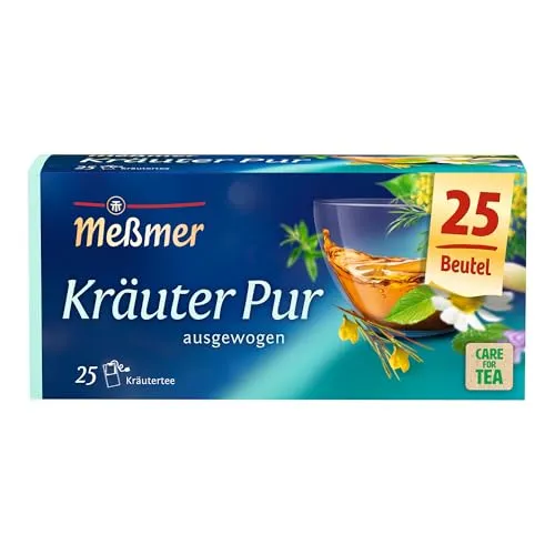 Meßmer Kräuter pur - 25 Teebeutel, vegan und glutenfrei - Tees | Genießen Sie erfrischenden Kräutertee mit Melisse und Pfefferminze, aus nachhaltigem Anbau und ohne Metallklammern für umweltfreundlichen Genuss.