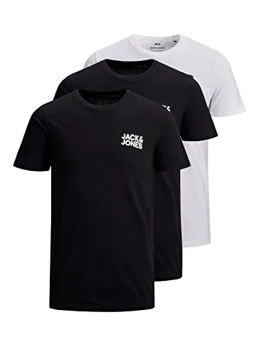 JACK & JONES Packung mit 2 T-Shirts in Übergröße, Rundhalsausschnitt, Druck, Design Logo Oversize, 3er Pack Mix4 (Weiß, Schwarz, Blau), XL