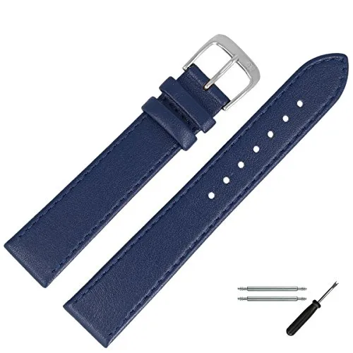 MARBURGER Uhrenarmband 18mm Leder - Uhrenarmband aus hochwertigem Rindsleder, verjüngend und in elegantem blauen Design. Ideal für stilbewusste Uhrenliebhaber, die Komfort und Ästhetik schätzen.