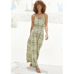 Maxikleid LASCANA, Damen, Gr. 34, grün-creme bedruckt - Elegantes Maxikleid von Lascana mit modischen Rüschendetails und elastischem Gummizug in der Taille. Ideal für den Sommer und perfekt als Strandkleid.