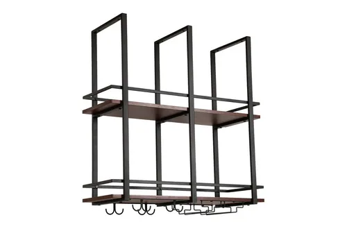 en.casa Weinregal »Hubro« mit Glashalterung - Stilvolles Weinregal in Schwarz/Walnussoptik, ideal für Küchen und Bars. Mit Glashalterung und Doppelhaken für eine elegante Präsentation von Wein und Zubehör.