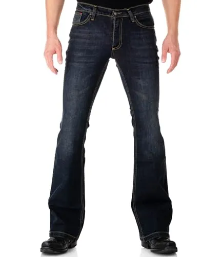 Bootcut Herren Jeans Roots 34/32 - Jeans im Vintage 70s-Style: Hochwertiger Denim mit Stretch für optimalen Tragekomfort und stilsicheren Look. Ideal für Alltag und Retro-Partys.