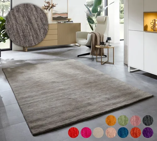 THEKO Wollteppich Holi - Handgewebter Teppich in Grau, 60 x 90 cm - Teppich aus 100% reiner Schurwolle, handgewebt und strapazierfähig, sorgt für ein warmes Raumklima und ist fußbodenheizungsgeeignet.