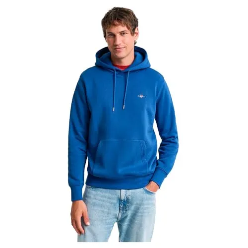 GANT Herren REG Shield Hoodie Kapuzenpullover Rich Blue XL - Kapuzenpullover für Herren mit Kängurutasche, Regular Fit und grafischer GANT-Stickerei – ideal für kaltes Wetter und täglichen Tragekomfort.