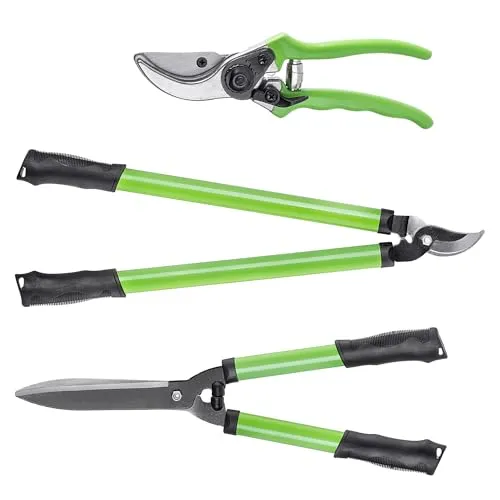KADAX Bypass-Schere, Astschere und Heckenschere mit rutschfesten Griffen, Gartenschere mit Antihaftbeschichteten Klingen, Gartenwerkzeuge (3er Set: 21cm + 56cm + 61cm)