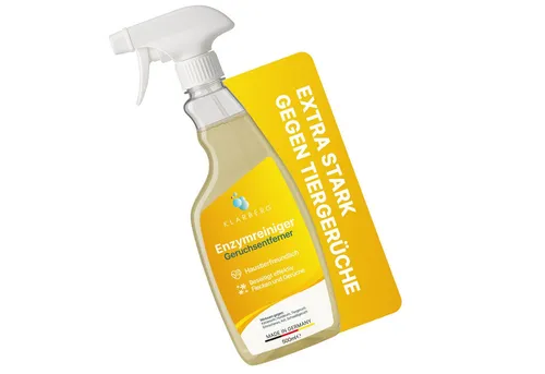 Klarberg Geruchsentferner Enzymreiniger Spray –entfernt Tierurin & Gerüche von Teppich & Polster, zersetzt Gerüche effektiv, leichter Zitrusduft, Made in DE