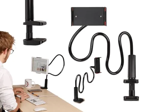 Out of the blue Telefon- & Tablet-Halter mit flexiblem Arm – 110 cm Flex-Halterung mit 360° Kugelgelenk – stabile Tischklemme für Smartphone & Tablet, ergonomisch & freihändig