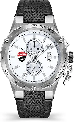 Ducati Herren Armbanduhr Giro UNO in der Farbe Weiß mit Lederarmband, Gehäusedurchmesser: 45 mm, Wasserdichtigkeit: 10 Bar, DTWGC2019104