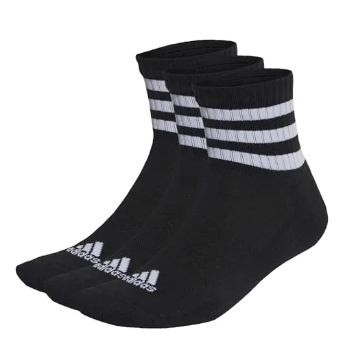 adidas Unisex Kinder 3-Stripes Cushioned Sportswear Mid-Cut Socks 3 Pairs, Black/White, 5-6 Years