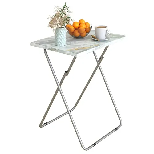 Huhote Kleiner Klapptisch, Klapp-Snacktisch, TV-Tablett, Balkon-Klapptische, Outdoor-Campingtisch, Sofatisch, Beistelltisch, Endtisch, Laptoptisch für kleines Wohnzimmer (Grau Marmor)