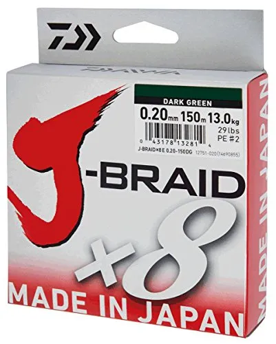 Daiwa J-Braid 8 Braid 0.06mm, 4,0kg/9,0lbs 300m dunkelgrün, rund geflochtene Angelschnur