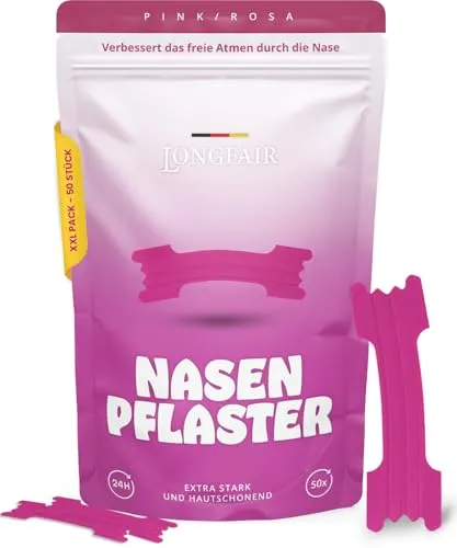 Premium Nasenpflaster | 50 Stück | für besseren Schlaf und Leistung | extra starke Haftung & hautfreundlich (Rosa/Pink)