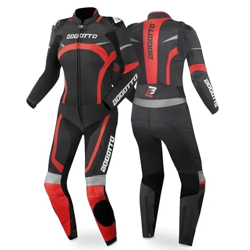 Bogotto Misano Damen Motorrad Lederkombi 2-Teiler, schwarz/rot, Größe 34 - Motorradkombis aus hochwertigem Rindleder mit ergonomischer Schnittführung für optimalen Sitz und Bewegungsfreiheit. Inklusive Sicherheitsnähte und YKK-Reißverschlüsse für höchste Qualität.