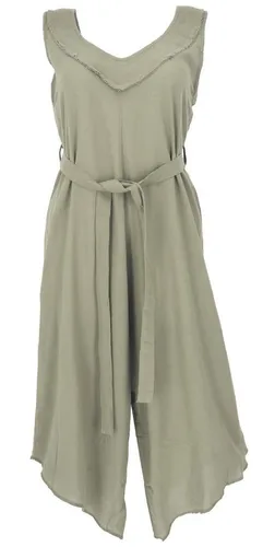 GURU SHOP Boho Jumpsuit - Olivgrün, Damen, Size:S - Luftiger Jumpsuit mit weiten Hosenbeinen und V-Ausschnitt, perfekt für Alltag und besondere Anlässe. Aus angenehmem Material für heiße Tage, ideal für den lässigen Boho-Stil.