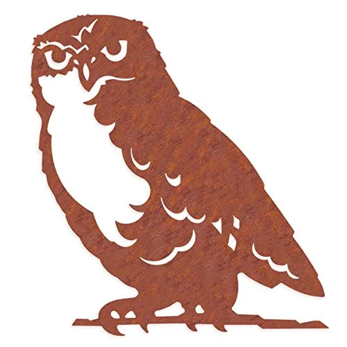 Illumino Gartenfigur Metall Rost Wanddeko Wandbild Kunst Eule XXL Edelrost Naturrost Garten Deko Skulptur