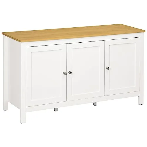 HOMCOM Buffet Küchenschrank mit 3 Türen Buffet Wohnzimmer mit verstellbaren Regalen für Esszimmer Modern Style 120x40x70 cm Weiß