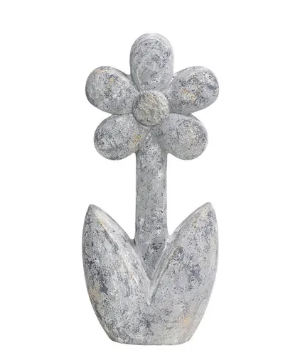 Dehner Gartenfigur Blume in Steinoptik - Figuren aus Magnesia, frühlingshaftes Deko-Objekt in grau, ideal für die Verschönerung Ihres Gartens oder Balkons.