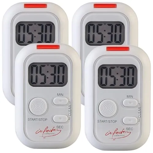 infactory Küchentimer: 4er-Set Elektronischer Timer mit Ton-, Licht- und Vibrationsalarm (Timer Vibration, Wecker Schwerhörige, Elektrischer)