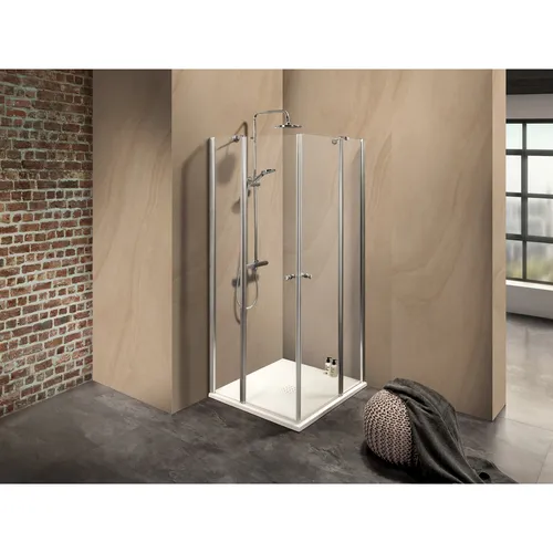 Dusbad Vital 2 Duschkabine - Eckdusche mit zweiteiliger Pendeltür, 2000 mm Höhe und 6 mm Sicherheitsglas. Patentiertes Klick-Festprofil in Chromoptik für einfache Montage und elegantes Design.