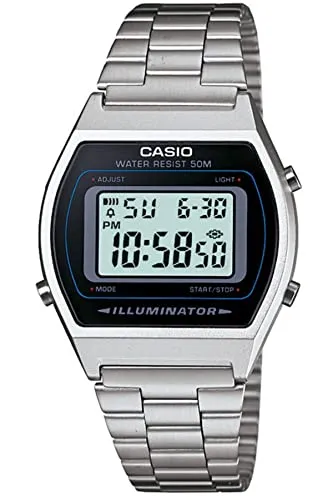 Casio B640WD-1A Vintage Series Digitaluhr - Unisex Armbanduhr mit Edelstahlband, wasserdicht bis 50m und ausgestattet mit Stoppuhr, Alarm und LED-Licht für maximale Funktionalität.