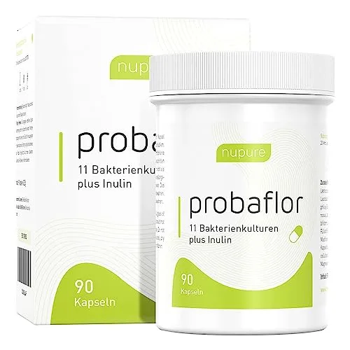 Nupure probaflor Probiotikum Kapseln 90 stk - Magensaftresistent - Probiotika Lactobacillus mit 20 Mrd. KBE lebenden Kulturen pro Kapsel und 30 mg Inulin für eine gesunde Verdauung.