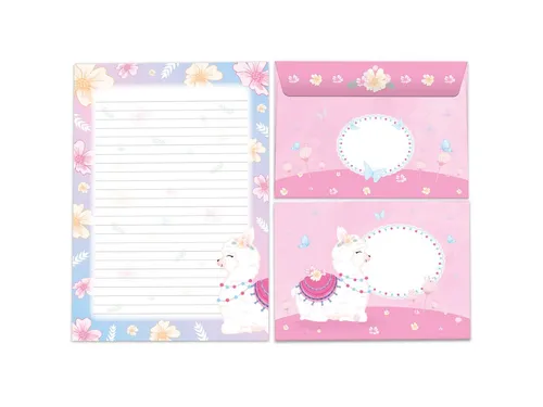 LIMONIA Briefpapier Set Kinder Briefblock A5 mit Umschlägen Notizblock Papier Lama Alpaka, Kinder-Briefpapier A5 mit 15 Umschlägen, liniert & leicht beschreibbar