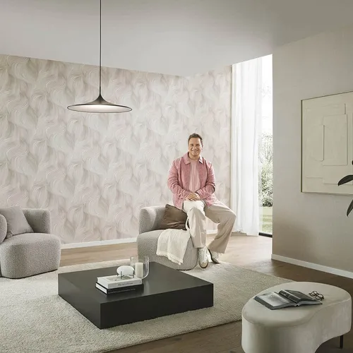 Guido Maria Kretschmer Vliestapete Wellen Linien Creme Rosa - Moderne Vliestapete für alle Zimmer, abziehbar und hoch waschbeständig. Ideal für eine stilvolle Raumgestaltung mit eleganten Wellenmustern.