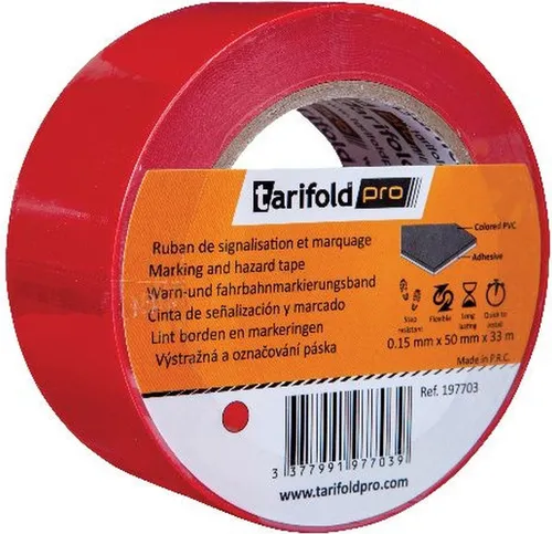 Bodenmarkierungsband 50mmx33m rot - Packung mit 24 Stück - Robustes, blickdichtes Vinyl-Bodenmarkierungsband für Innenräume. Ideal zur Kennzeichnung von Wegen und Bereichen, auch für häufigen Gebrauch durch Fußgänger und Transportgeräte. Einfache Handhabung mit gängigen Abrollgeräten.
