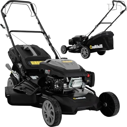 Craftfull Rasenmäher CR-196-30 | 4,4 KW Benzinmotor mit Selbstfahrantrieb - Rasentrimmer & Motorsensen – Leistungsstarker 190 cm³ OHV Motor mit Selbstfahrantrieb für müheloses Mähen auf bis zu 1500 m², 4-in-1 Funktionen für maximale Flexibilität.