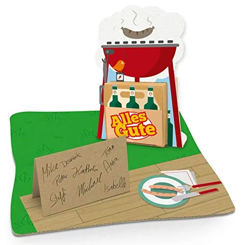itenga Grill Geldgeschenk Gastgeschenk Verpackung Grillparty mit Bodenplatte, Geschenkkarte und Stickerbogen