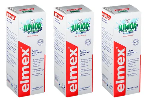Produktbild 3x Elmex Junior Mundspülung 3x 400 ml Kinder Mundspülung Zahnschmelzschutz
