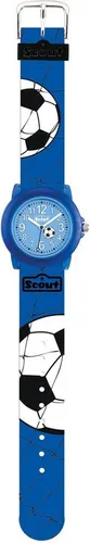 Scout Kinderuhr Fußball 280305030 - Bunt/Blau - Kinderuhr mit robustem Quarzwerk, wasserdicht bis 5 Bar und buntem Fußballmotiv auf Zifferblatt und Armband. Ideal für kleine Sportfans!