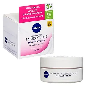 NIVEA 24h Feuchtigkeit LFS 30 - Reichhaltige Gesichtscreme 50 ml - Hautpflegemittel (Cremes, Duschgel) mit 24h Feuchtigkeit und Lichtschutzfaktor 30, ideal für eine geschützte und gepflegte Haut.