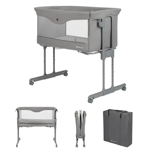 Bebeconfort Amara, Beistellbett Baby, 0– 6 Monate, 0–9 kg, Co-Sleeper, 2-in-1 Beistellbett & Stubenwagen, in 3 Sek kompakt zusammenklappbar, einfach zu bewegen, praktische Reisetasche, Tinted Grey