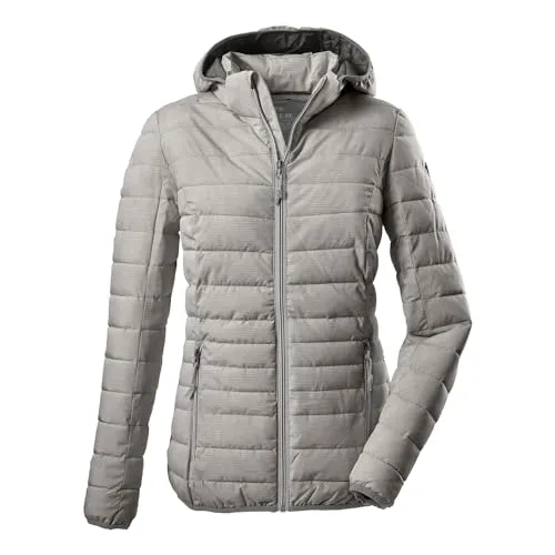 G.I.G.A. DX Damen Funktionsjacke Uyaka Stripe, hellgrau - Funktionsjacke in Daunenoptik, wasserabweisend mit 8.000 mm Wassersäule und abzippbarer Kapuze. Ideal für aktive Frauen, die Wert auf Umweltfreundlichkeit legen.