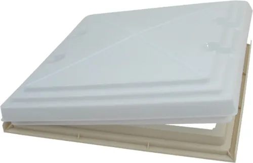 MPK Dachluke Dachfenster 40 x 40 cm mit Rollo für Wohnwagen und Wohnmobil - Hochwertige Dachhaube mit Milchglashaube und klappbarem Rahmen. Ideal für Dachstärken von 2,3 bis 5,6 cm, inklusive Verdunkelungsrollo für optimalen Lichtschutz.